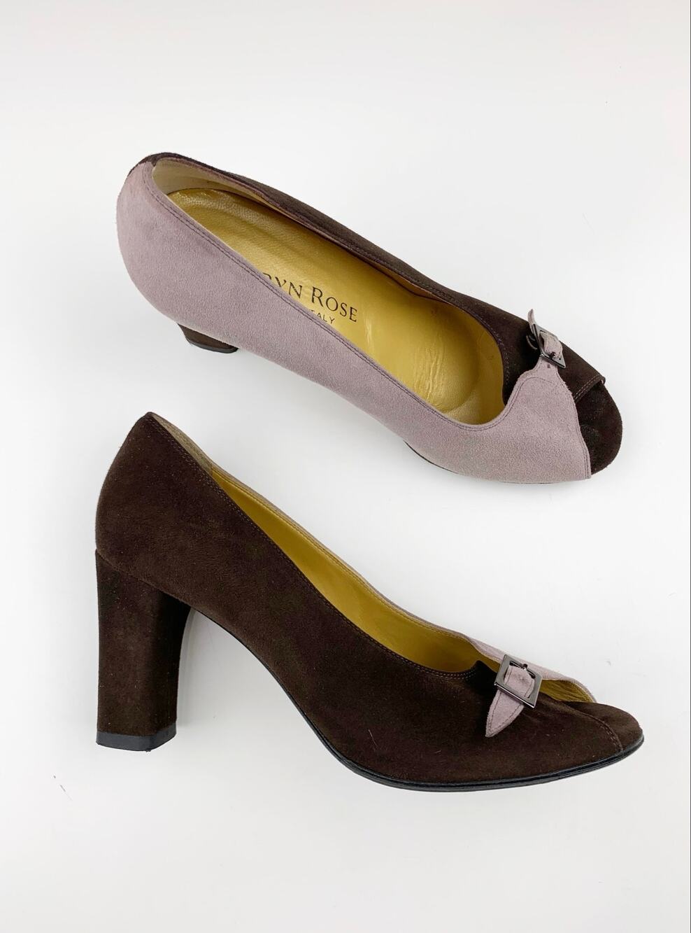 Taryn Rose Colorblock Suede Pumps Mauve Brown Heels Italy Women's 37.5 US 7 7.5
